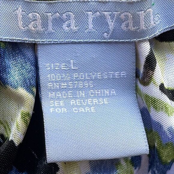 TARA RYAN SMOCK Large Green Black Blue Print Elastic belt style waist - Picture 6 of 7